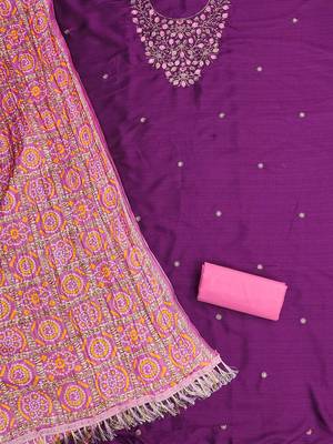 Embroidered Beads and Stones Unstitched Dress Material 3