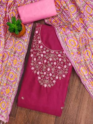 Embroidered Sequinned Cotton Unstitched Dress Material 1