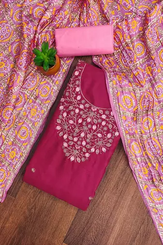 Embroidered Sequinned Cotton Unstitched Dress Material