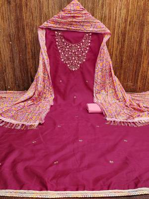 Embroidered Sequinned Cotton Unstitched Dress Material 3