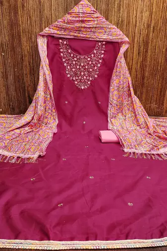 Embroidered Sequinned Cotton Unstitched Dress Material