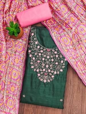 Floral Embroidered Embellished Cotton Unstitched Dress Material 2