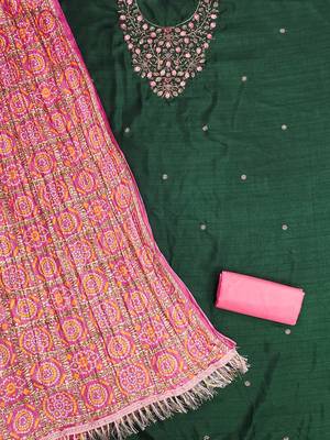 Floral Embroidered Embellished Cotton Unstitched Dress Material 3