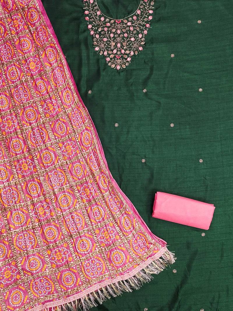 Floral Embroidered Embellished Cotton Unstitched Dress Material