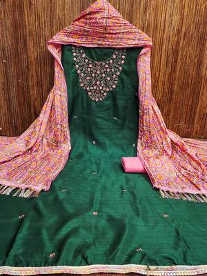 Floral Embroidered Embellished Cotton Unstitched Dress Material 4