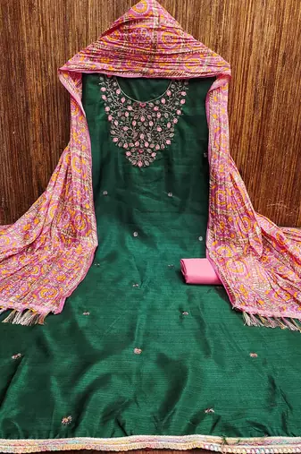 Floral Embroidered Embellished Cotton Unstitched Dress Material