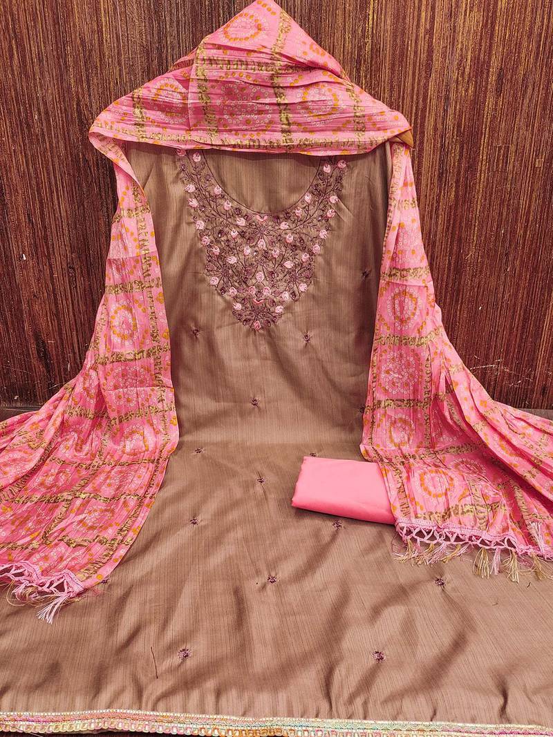Floral Embroidered Sequinned Unstitched Dress Material