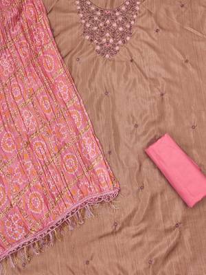 Floral Embroidered Sequinned Unstitched Dress Material 3