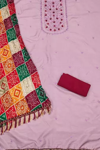 Embroidered Beaded Cotton Unstitched Dress Material