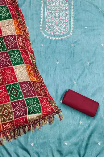 Floral Embroidered Cotton Unstitched Dress Material
