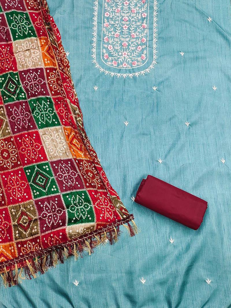 Floral Embroidered Cotton Unstitched Dress Material