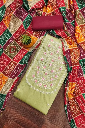 Floral Embroidered Unstitched Dress Material