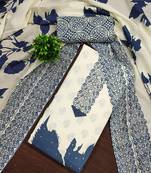 Floral Printed Beads And Stones Cotton Unstitched Dress Material