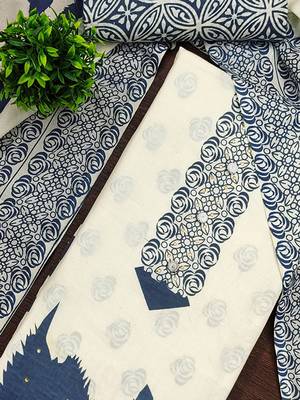 Floral Printed Beads And Stones Cotton Unstitched Dress Material 2