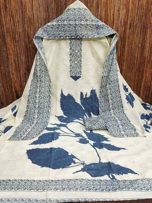 Floral Printed Beads And Stones Cotton Unstitched Dress Material 3