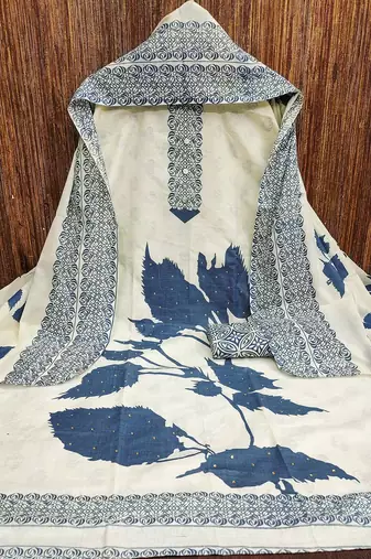 Floral Printed Beads And Stones Cotton Unstitched Dress Material