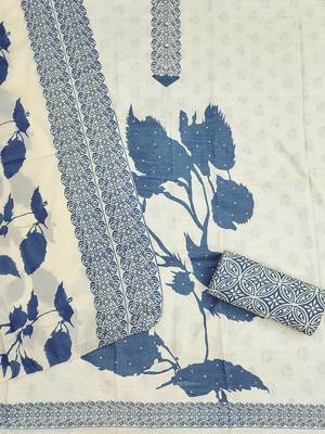 Floral Printed Beads And Stones Cotton Unstitched Dress Material 4