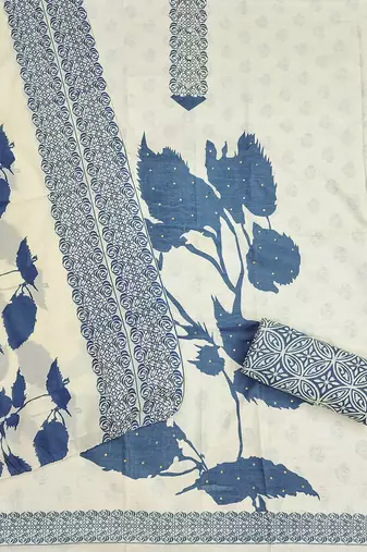 Floral Printed Beads And Stones Cotton Unstitched Dress Material