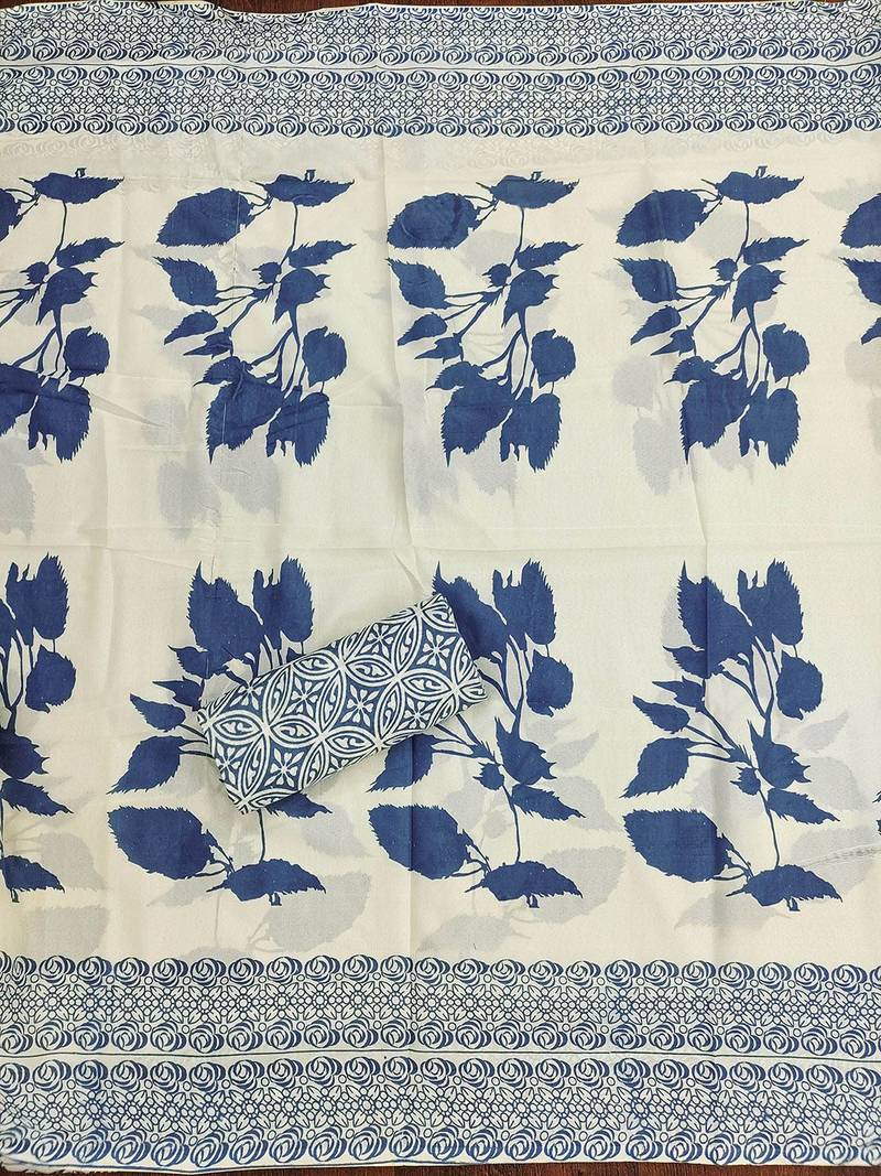 Floral Printed Beads And Stones Cotton Unstitched Dress Material