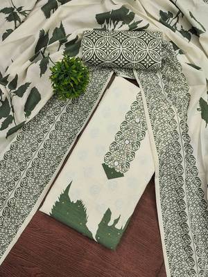 Floral Printed Beads And Stones Cotton Unstitched Dress Material 1