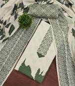 Floral Printed Beads And Stones Cotton Unstitched Dress Material