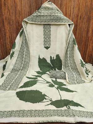 Floral Printed Beads And Stones Cotton Unstitched Dress Material 2