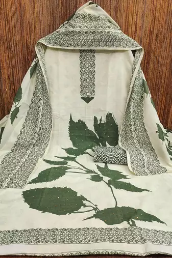 Floral Printed Beads And Stones Cotton Unstitched Dress Material