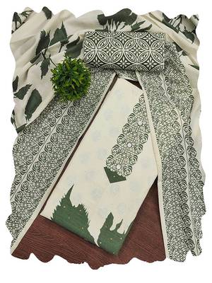 Floral Printed Beads And Stones Cotton Unstitched Dress Material 3