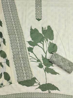Floral Printed Beads And Stones Cotton Unstitched Dress Material 4