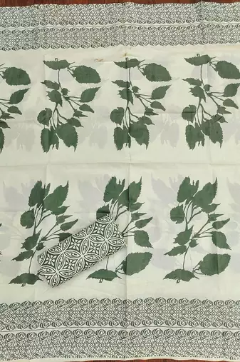 Floral Printed Beads And Stones Cotton Unstitched Dress Material