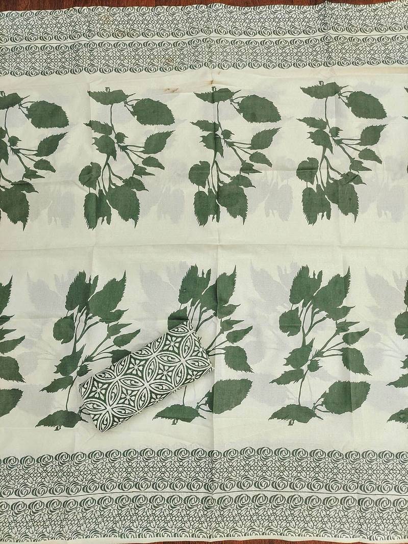 Floral Printed Beads And Stones Cotton Unstitched Dress Material