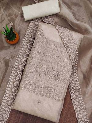 Embellished Organza Unstitched Dress Material 2