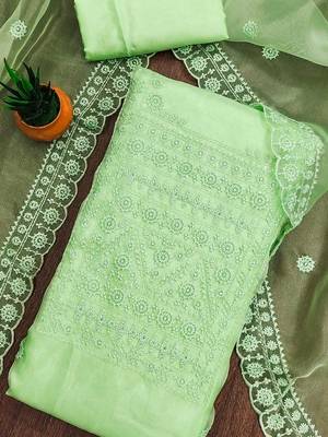 Embellished Organza Unstitched Dress Material 2