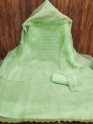 Embellished Organza Unstitched Dress Material 3