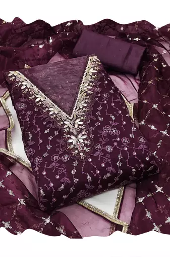 Embellished Organza Unstitched Dress Material