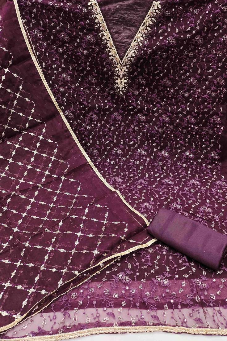 Embellished Organza Unstitched Dress Material