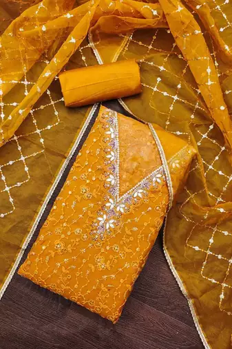 Embellished Organza Unstitched Dress Material