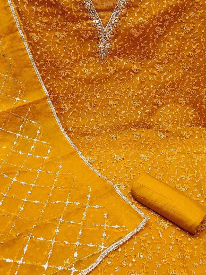 Embellished Organza Unstitched Dress Material