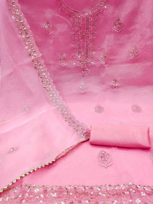 Embellished Organza Unstitched Dress Material 3
