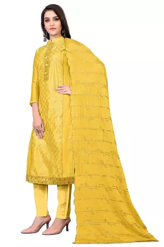 Geometric Embroidered Gotta Patti Unstitched Dress Material