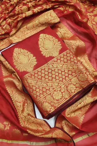 Ethnic Motifs Woven Design Banarasi Jacquard Silk Unstitched Dress Material