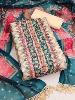 Printed Organza Semi-Stitched Dress Material 1