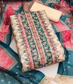 Printed Organza Semi-Stitched Dress Material