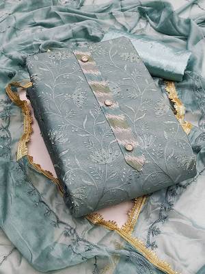Floral Embroidered Thread Work Unstitched Dress Material 2