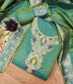 Ethnic Motifs Woven Design Zari Pure Silk Unstitched Dress Material