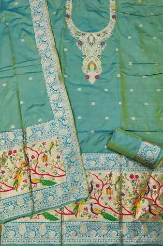 Ethnic Motifs Woven Design Zari Pure Silk Unstitched Dress Material