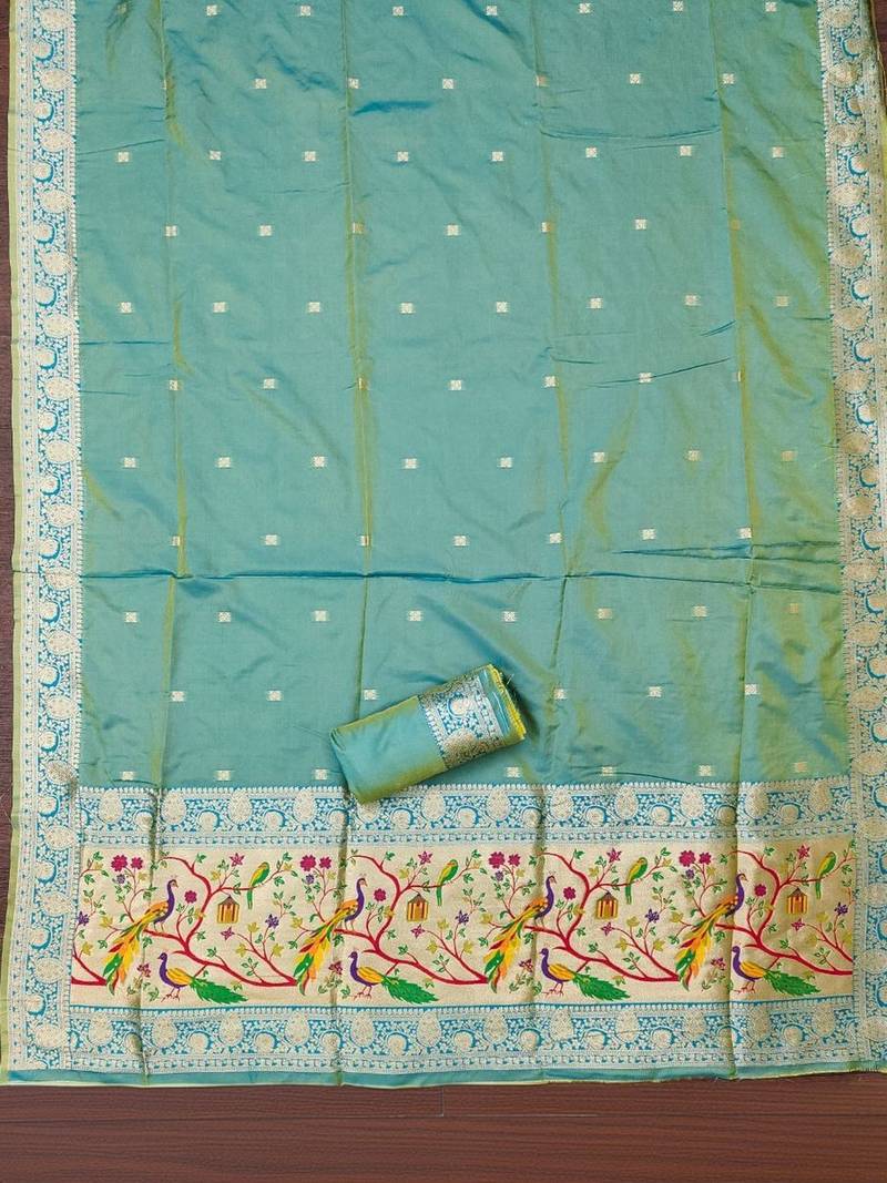 Ethnic Motifs Woven Design Zari Pure Silk Unstitched Dress Material