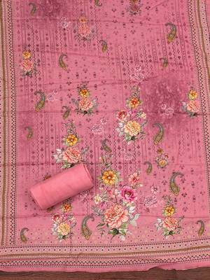 Floral Printed Sequnnied Muslin Cotton Unstitched Dress Material 4