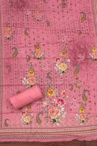 Floral Printed Sequnnied Muslin Cotton Unstitched Dress Material