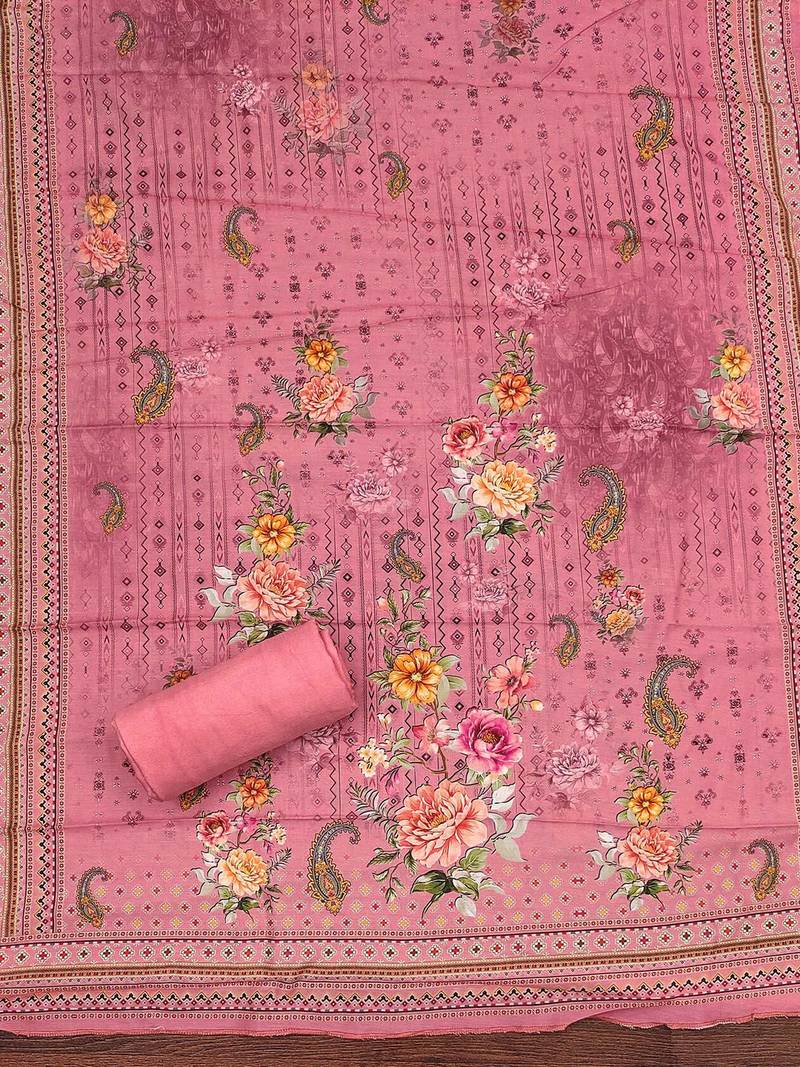 Floral Printed Sequnnied Muslin Cotton Unstitched Dress Material